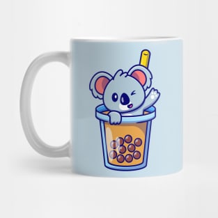 Cute Koala Waving In Boba Milk Tea Cup Mug